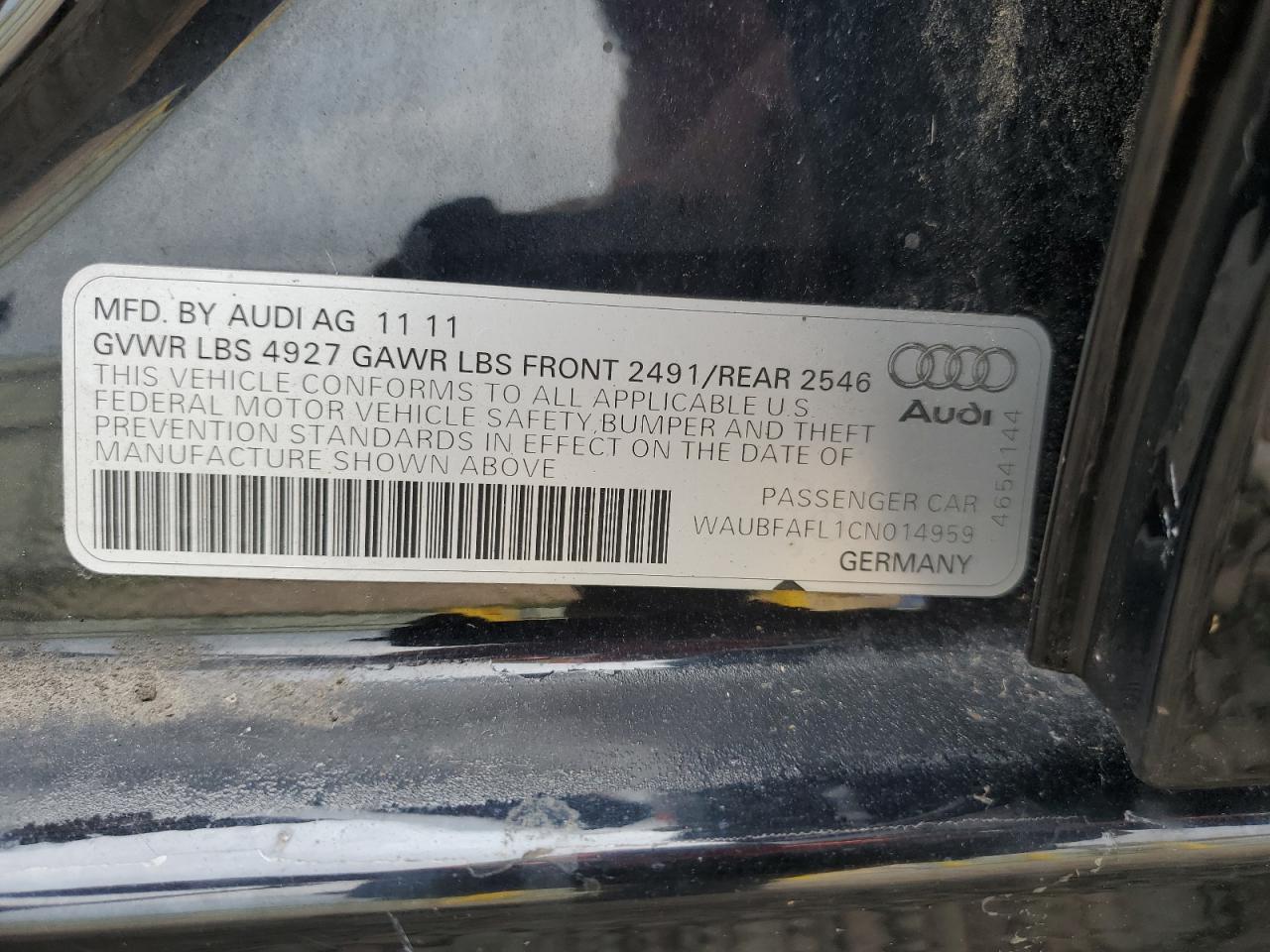 2012 Audi A4 Premium VIN: WAUBFAFL1CN014959 Lot: 64073254