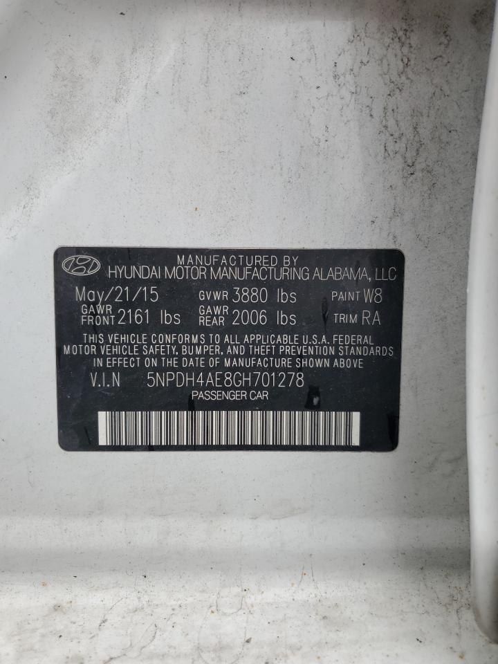 2016 Hyundai Elantra Se VIN: 5NPDH4AE8GH701278 Lot: 65046684