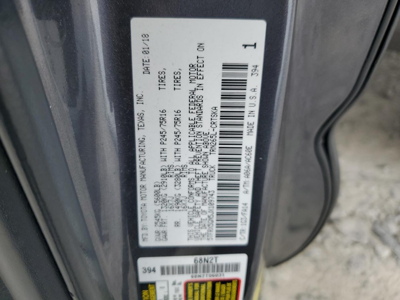 2018 Toyota Tacoma Access Cab VIN: 5TFRX5GN5JX109743 Lot: 61376154