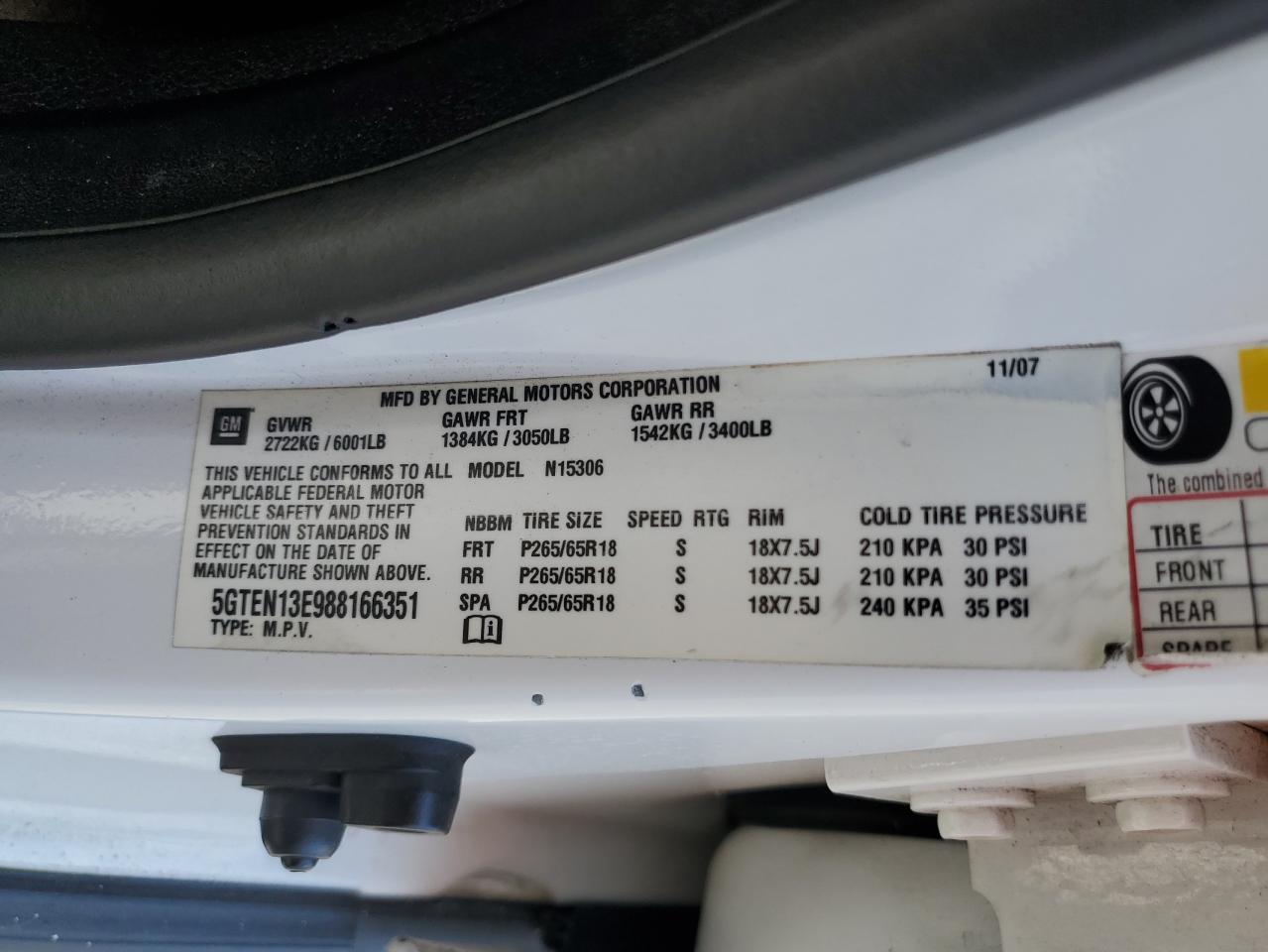 2008 Hummer H3 VIN: 5GTEN13E988166351 Lot: 64482974