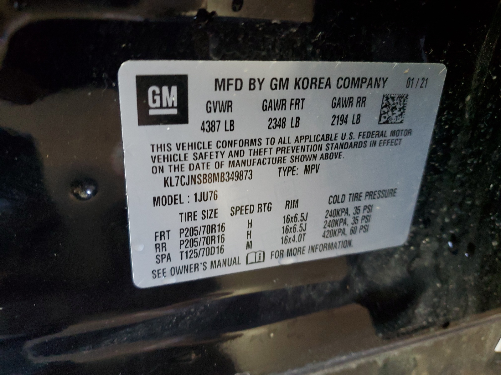 KL7CJNSB8MB349873 2021 Chevrolet Trax Ls