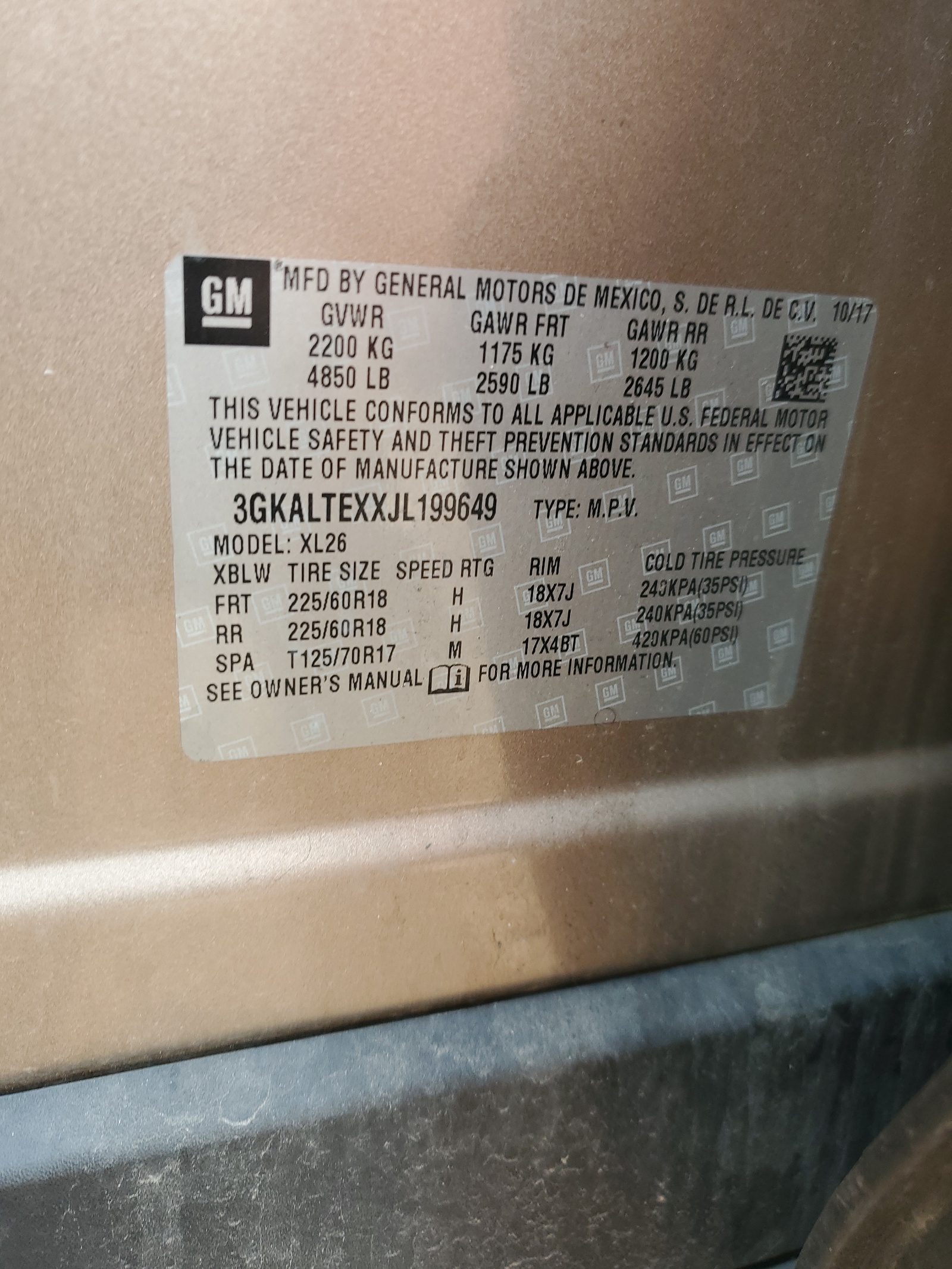 3GKALTEXXJL199649 2018 GMC Terrain Sle