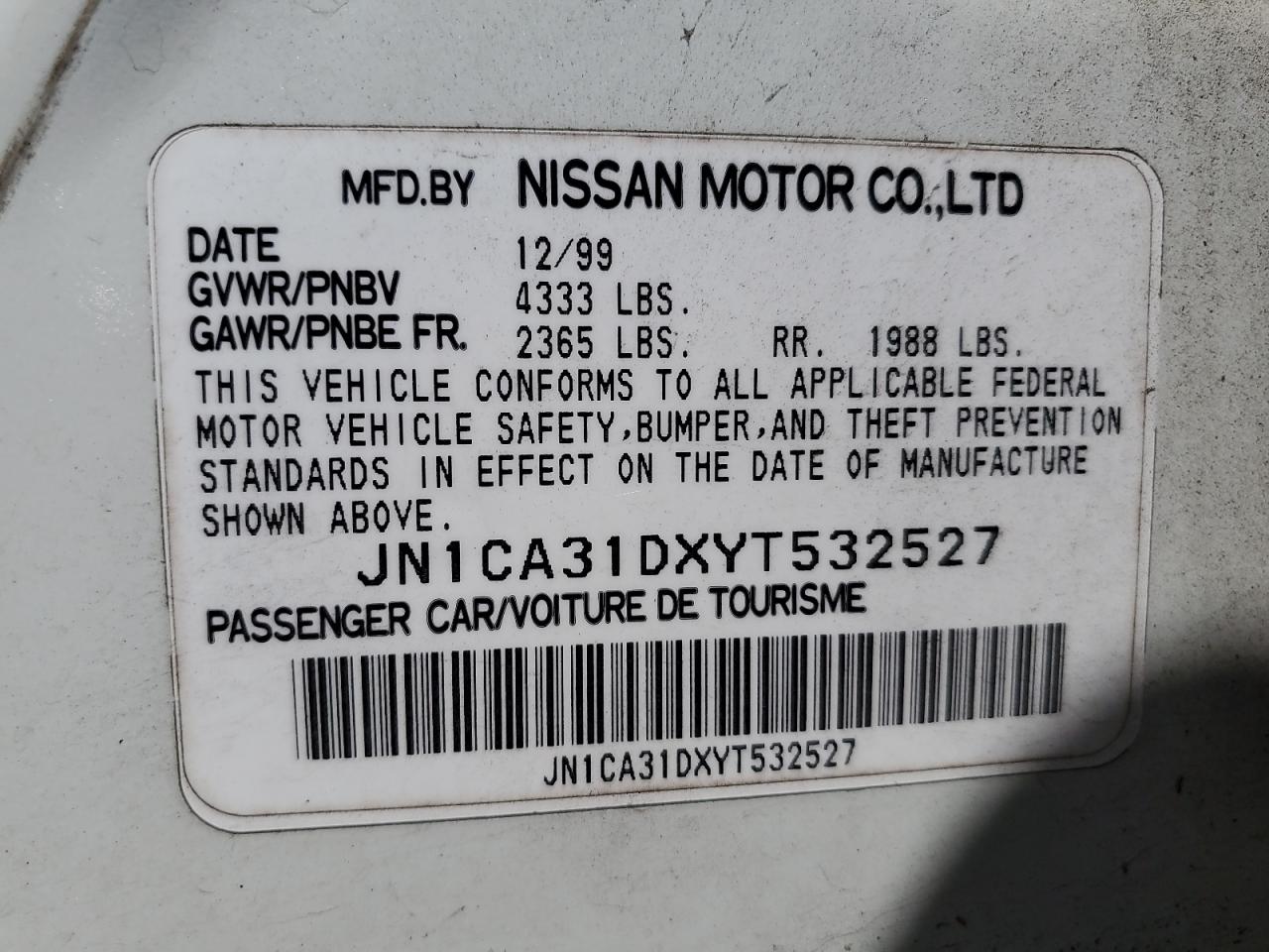 JN1CA31DXYT532527 2000 Nissan Maxima Gle