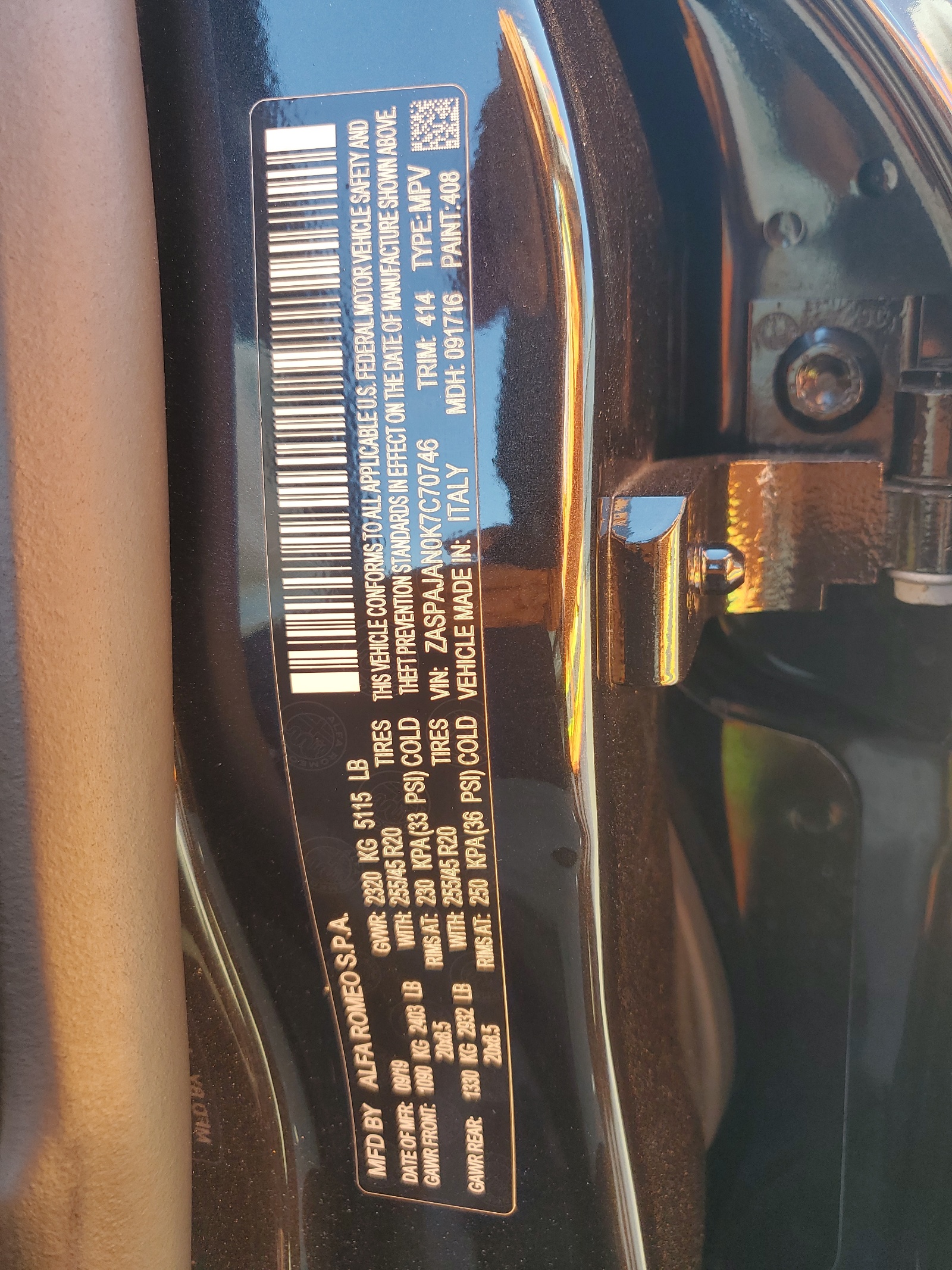 ZASPAJAN0K7C70746 2019 Alfa Romeo Stelvio