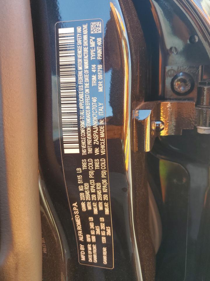 2019 Alfa Romeo Stelvio VIN: ZASPAJAN0K7C70746 Lot: 63053164