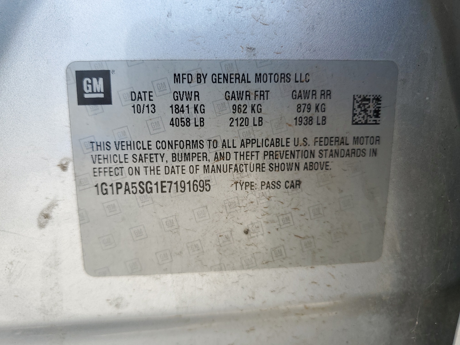 1G1PA5SG1E7191695 2014 Chevrolet Cruze Ls