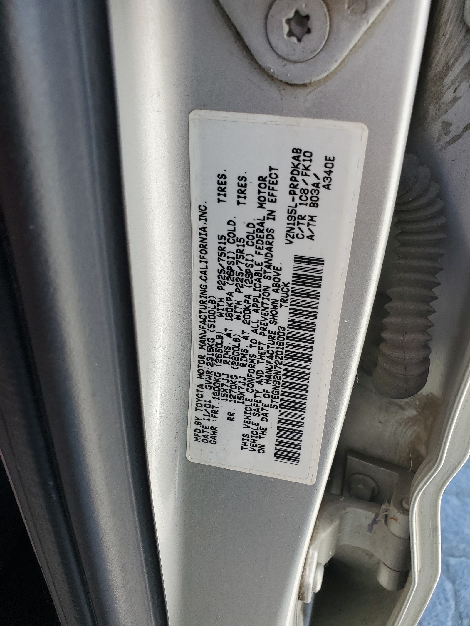 5TEGN92N72Z016003 2002 Toyota Tacoma Double Cab Prerunner