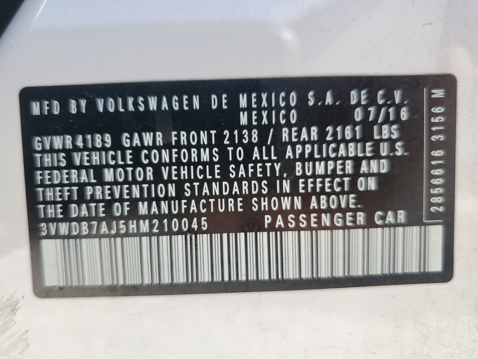 3VWDB7AJ5HM210045 2017 Volkswagen Jetta Se