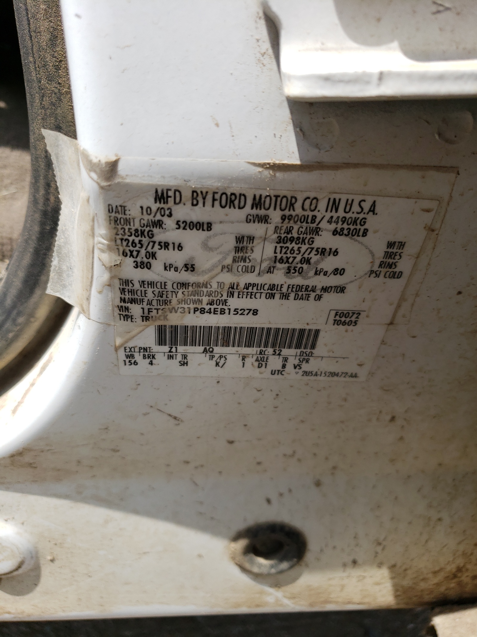 1FTSW31P84EB15278 2004 Ford F350 Srw Super Duty