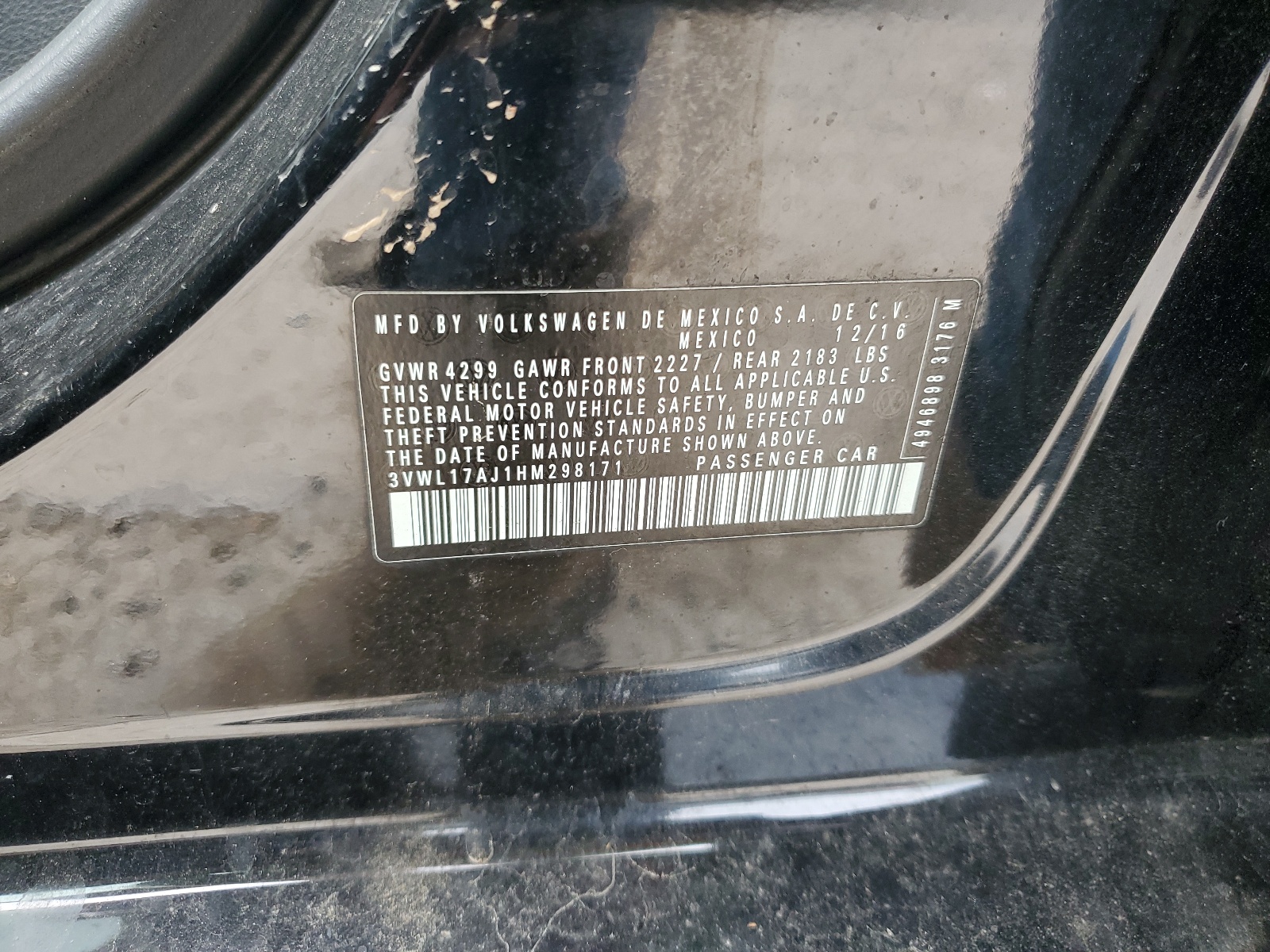 3VWL17AJ1HM298171 2017 Volkswagen Jetta Sel