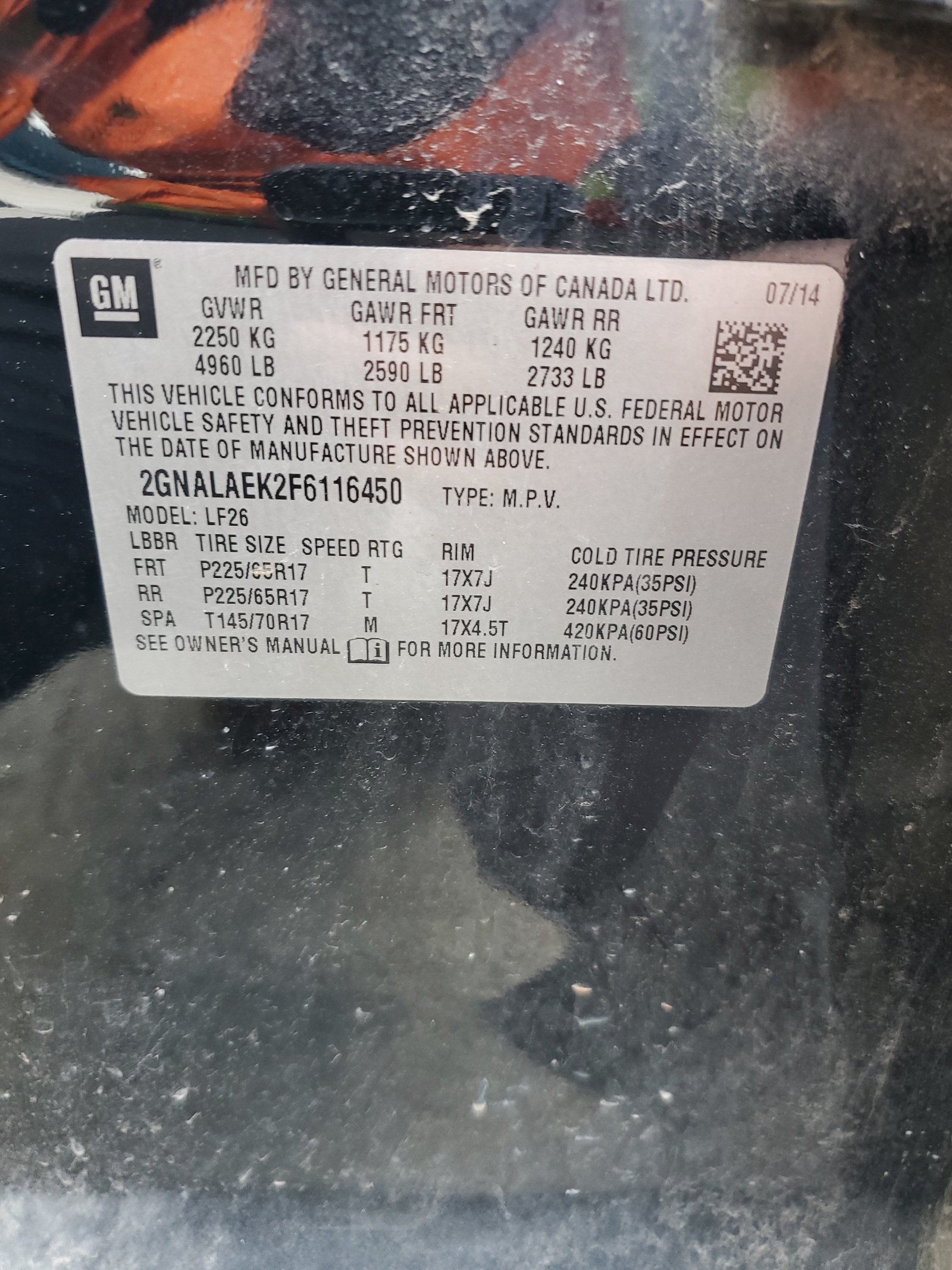 2GNALAEK2F6116450 2015 Chevrolet Equinox Ls