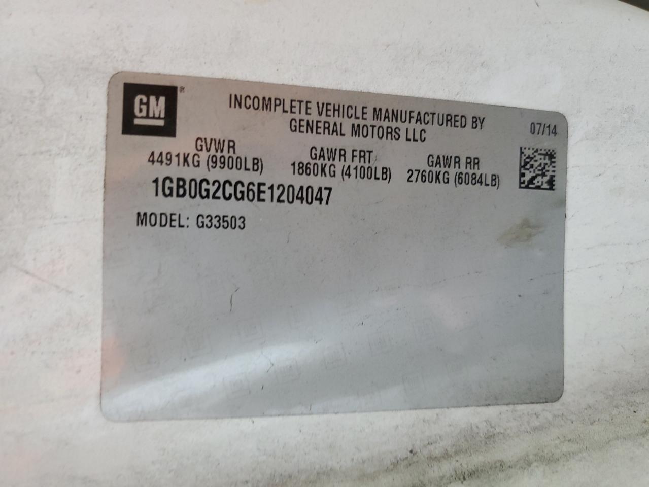 2014 Chevrolet Express G3500 VIN: 1GB0G2CG6E1204047 Lot: 64056574