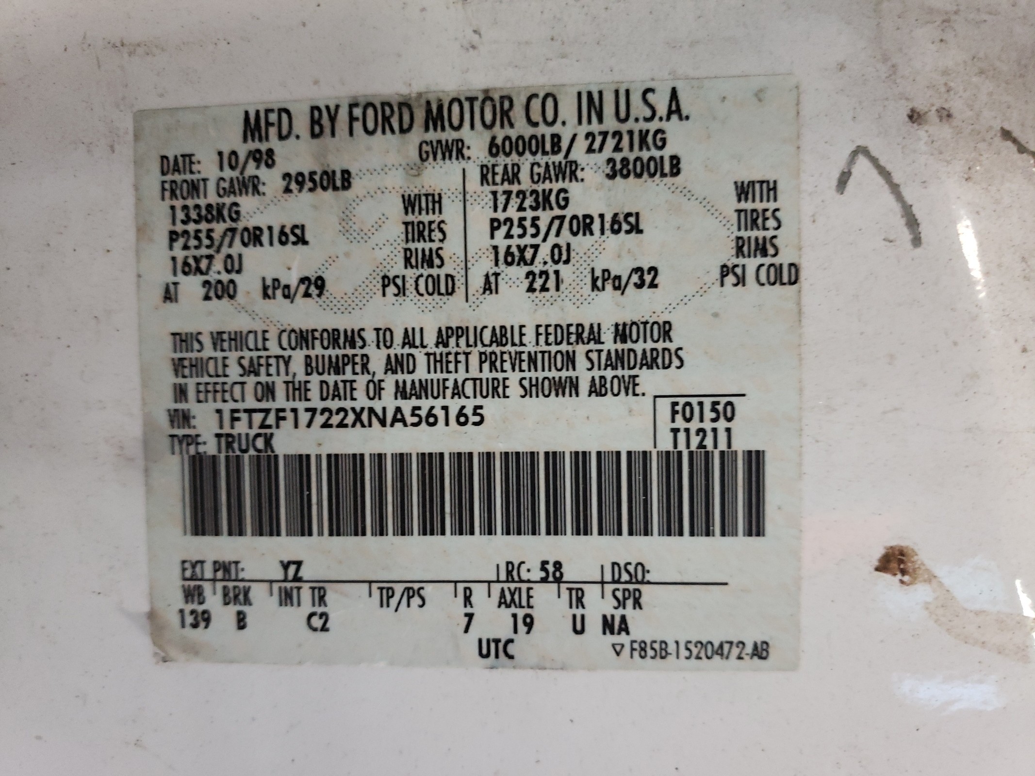 1FTZF1722XNA56165 1999 Ford F150