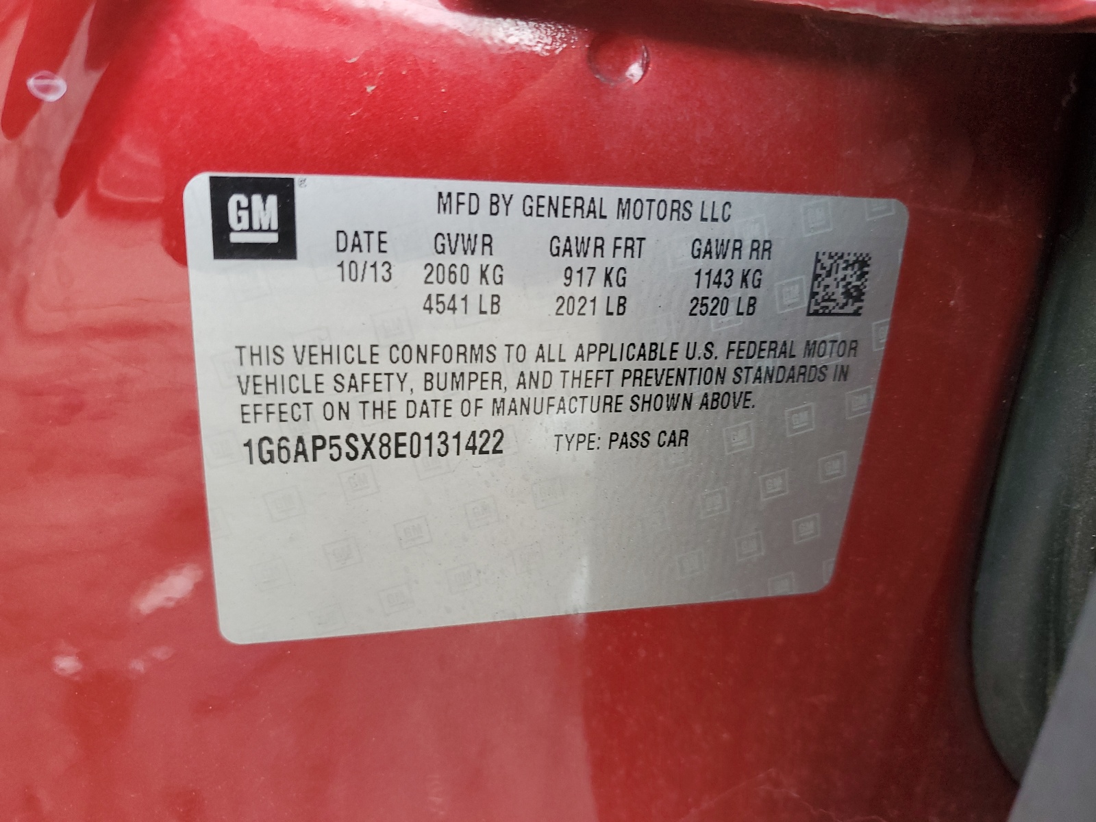 1G6AP5SX8E0131422 2014 Cadillac Cts