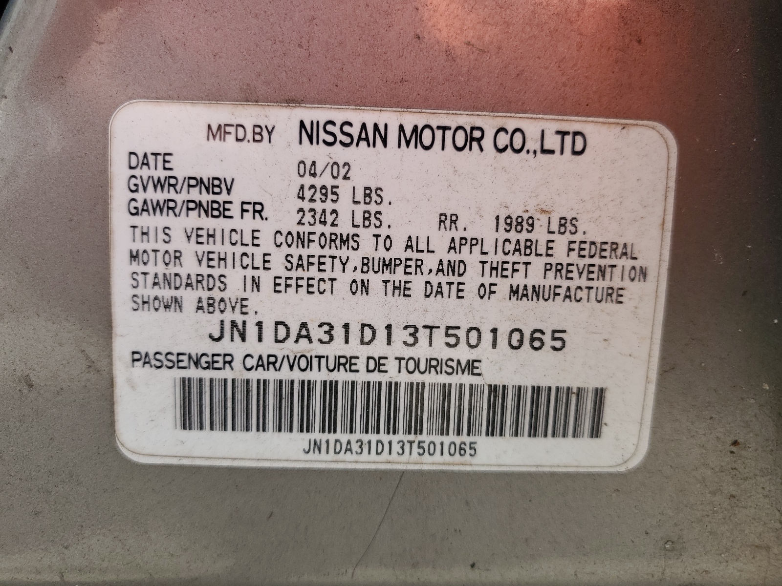 JN1DA31D13T501065 2003 Nissan Maxima Gle