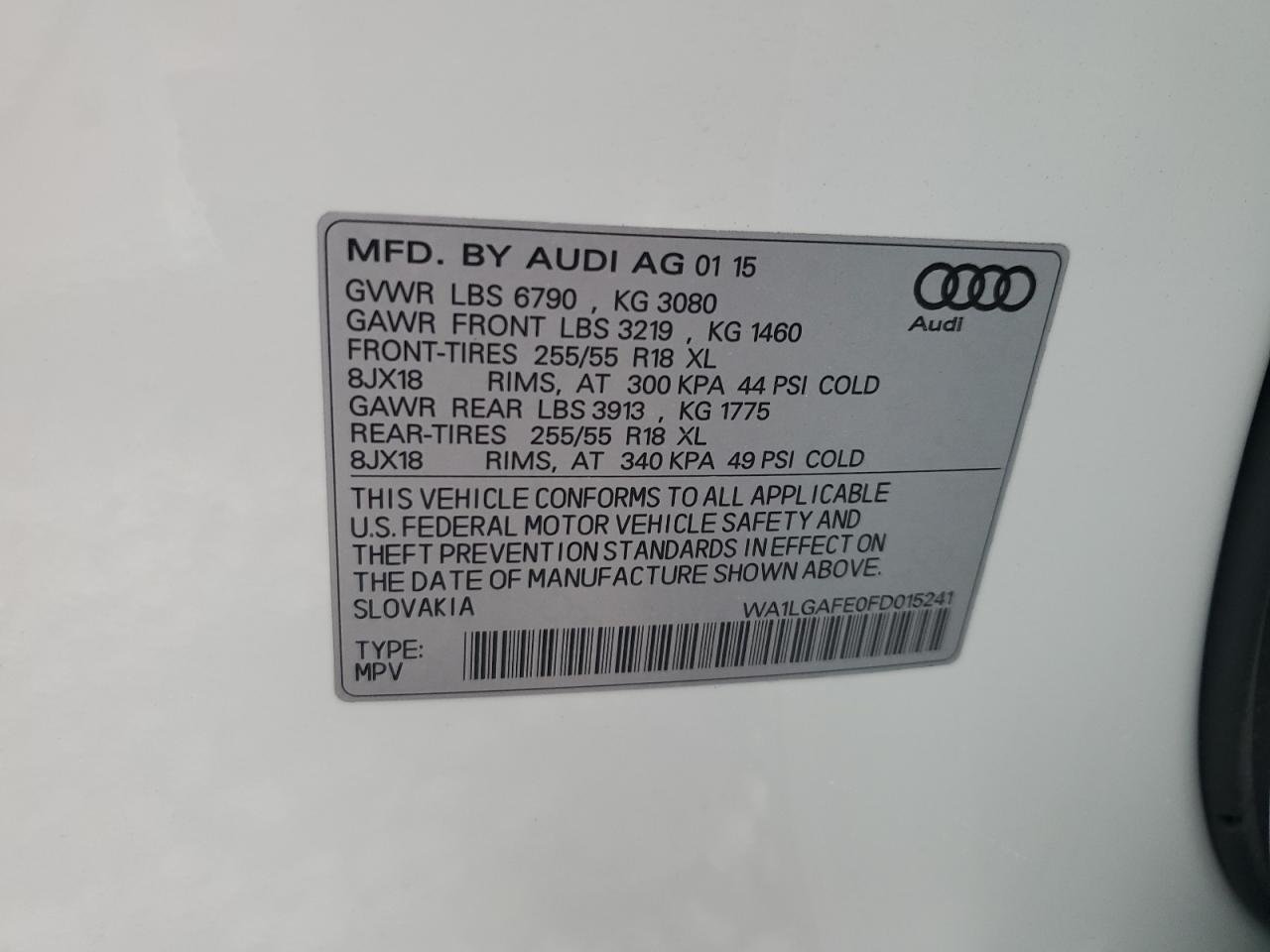 2015 Audi Q7 Premium Plus VIN: WA1LGAFE0FD015241 Lot: 65108874