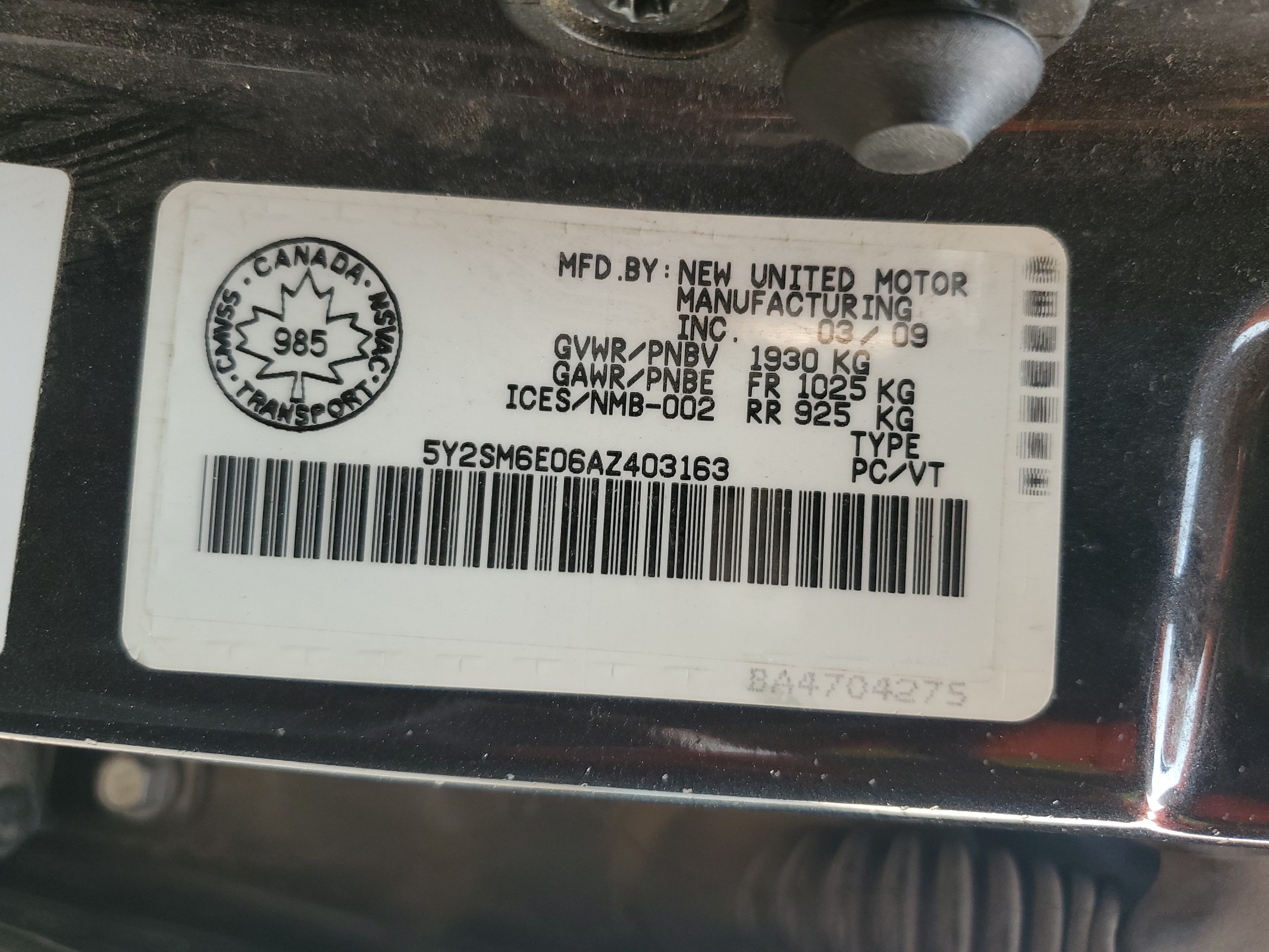 5Y2SM6E06AZ403163 2010 Pontiac Vibe