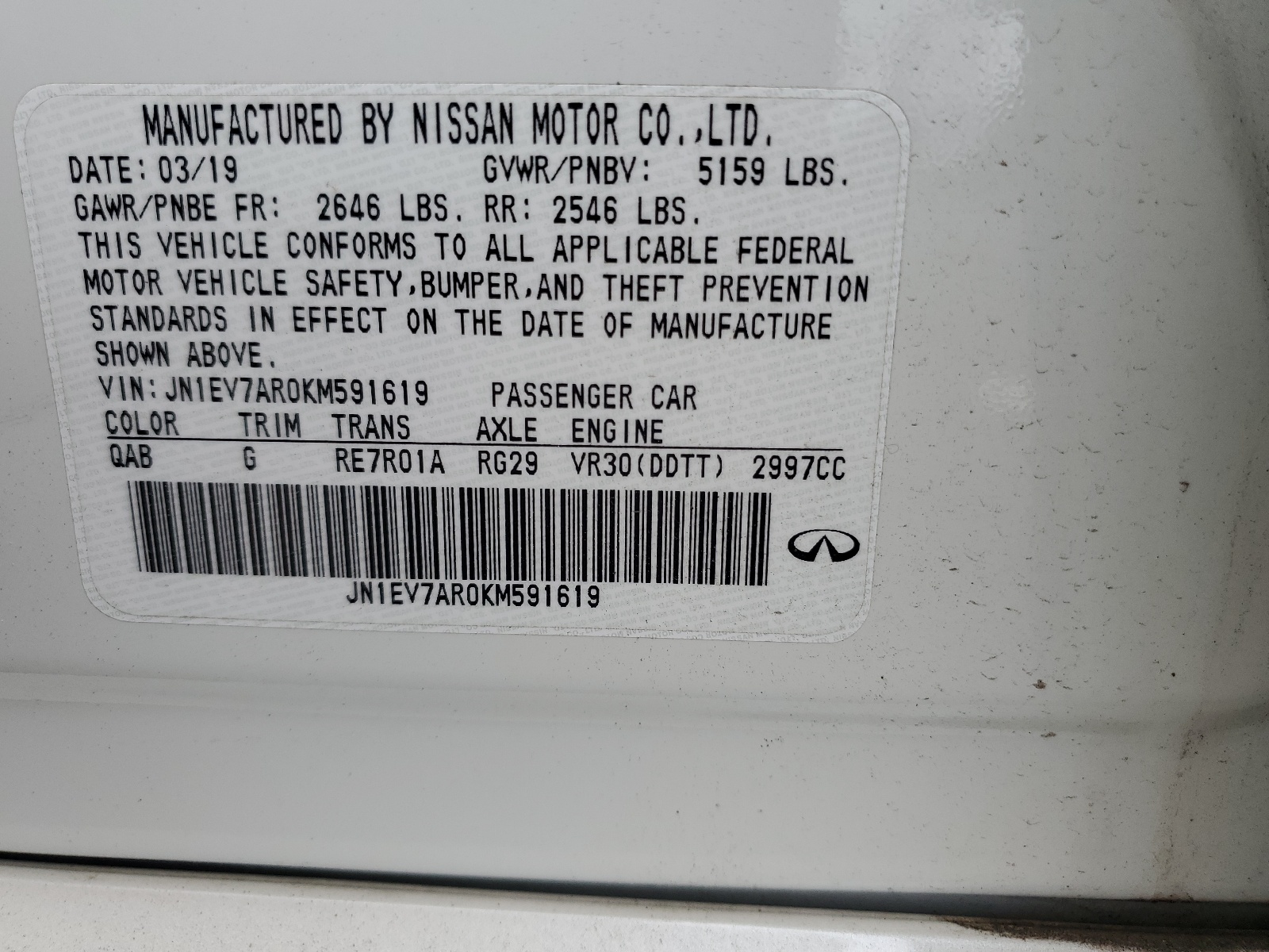 JN1EV7AR0KM591619 2019 Infiniti Q50 Luxe