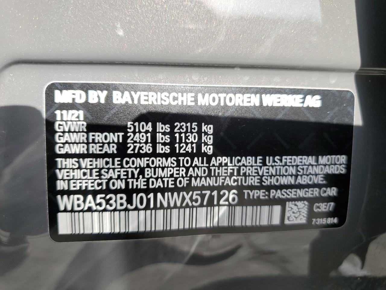 WBA53BJ01NWX57126 2022 BMW 540 I