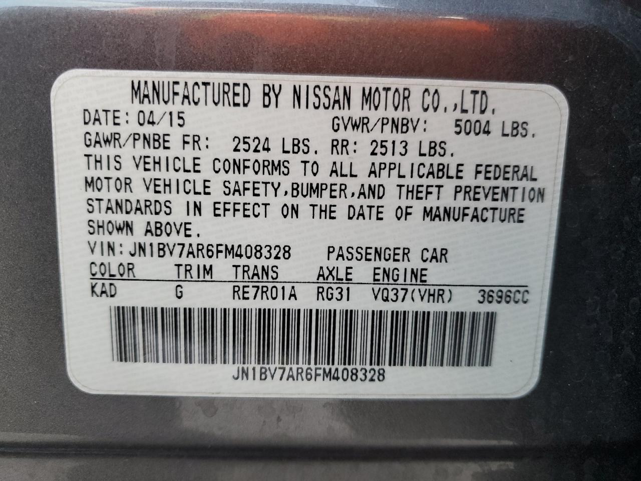 JN1BV7AR6FM408328 2015 Infiniti Q50 Base