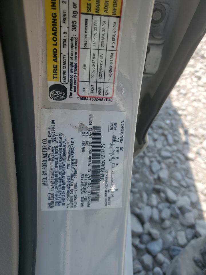 2012 Ford Fusion Sel VIN: 3FAHP0JA5CR212425 Lot: 63875214