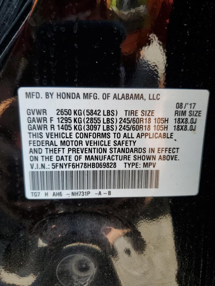 2017 Honda Pilot Exln VIN: 5FNYF6H78HB069828 Lot: 65436604