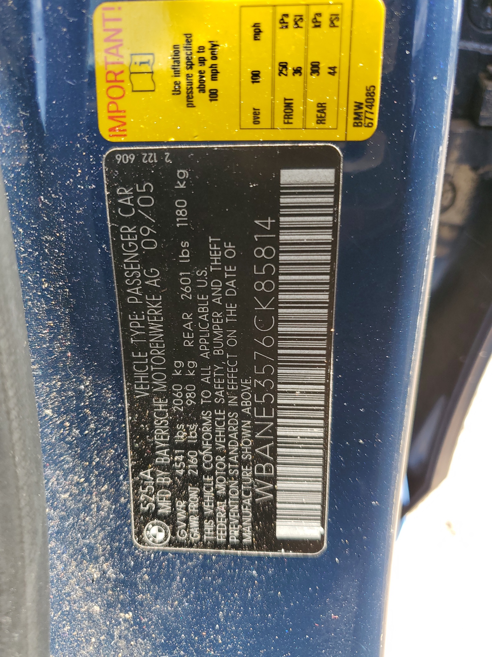 WBANE53576CK85814 2006 BMW 525 I