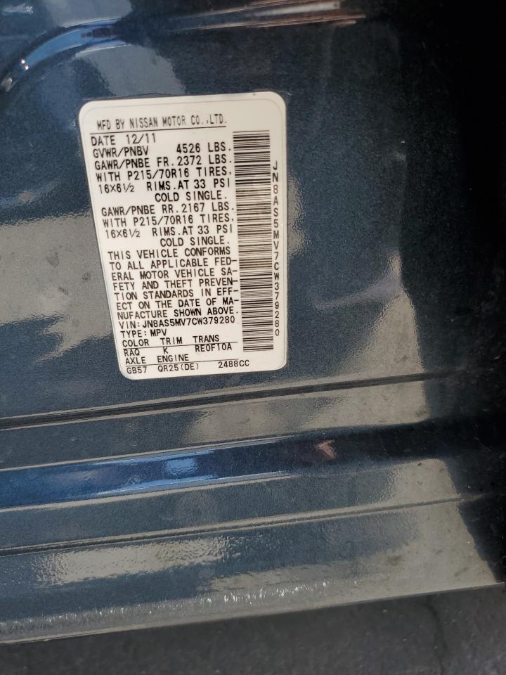 2012 Nissan Rogue S VIN: JN8AS5MV7CW379280 Lot: 62143104