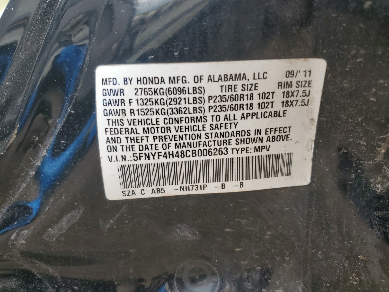 5FNYF4H48CB006263 2012 Honda Pilot Ex