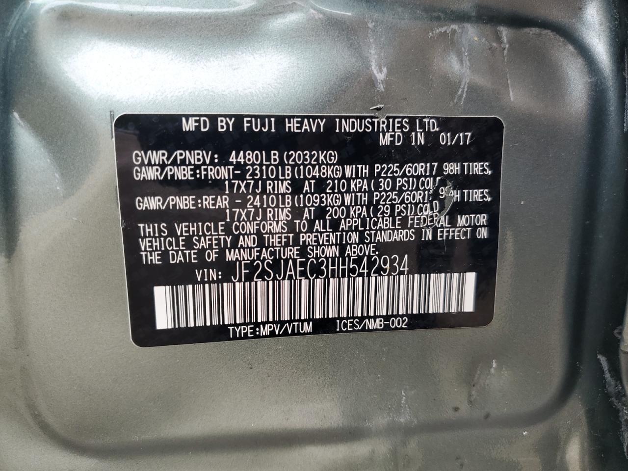 2017 Subaru Forester 2.5I Premium VIN: JF2SJAEC3HH542934 Lot: 64650714