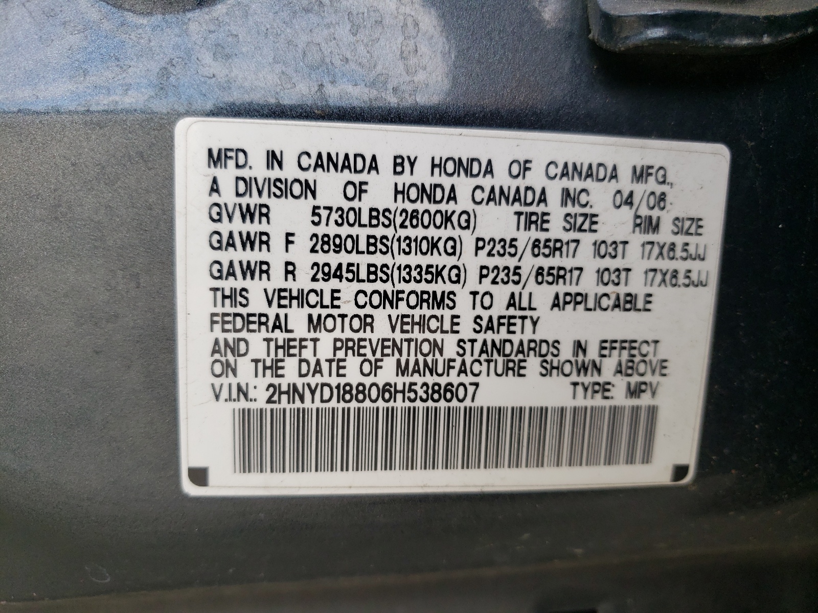 2HNYD18806H538607 2006 Acura Mdx Touring