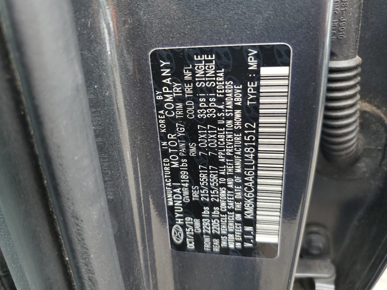 2020 Hyundai Kona Sel Plus VIN: KM8K6CAA6LU481512 Lot: 61323404