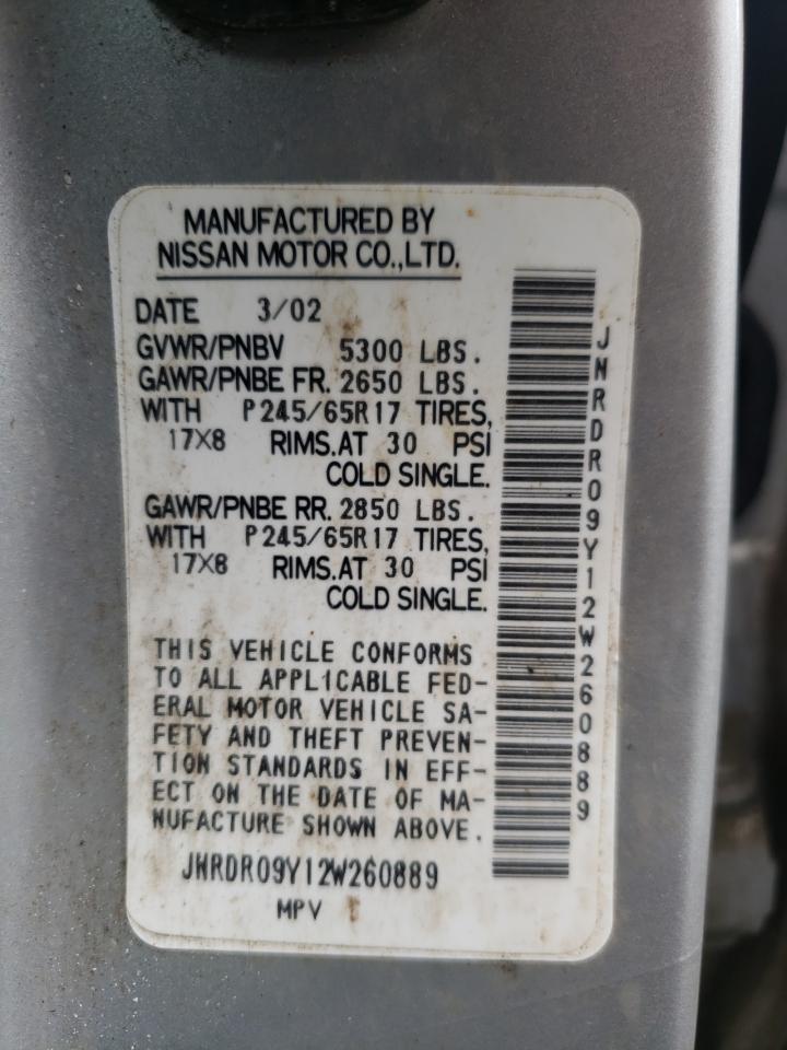 2002 Infiniti Qx4 VIN: JNRDR09Y12W260889 Lot: 65004684