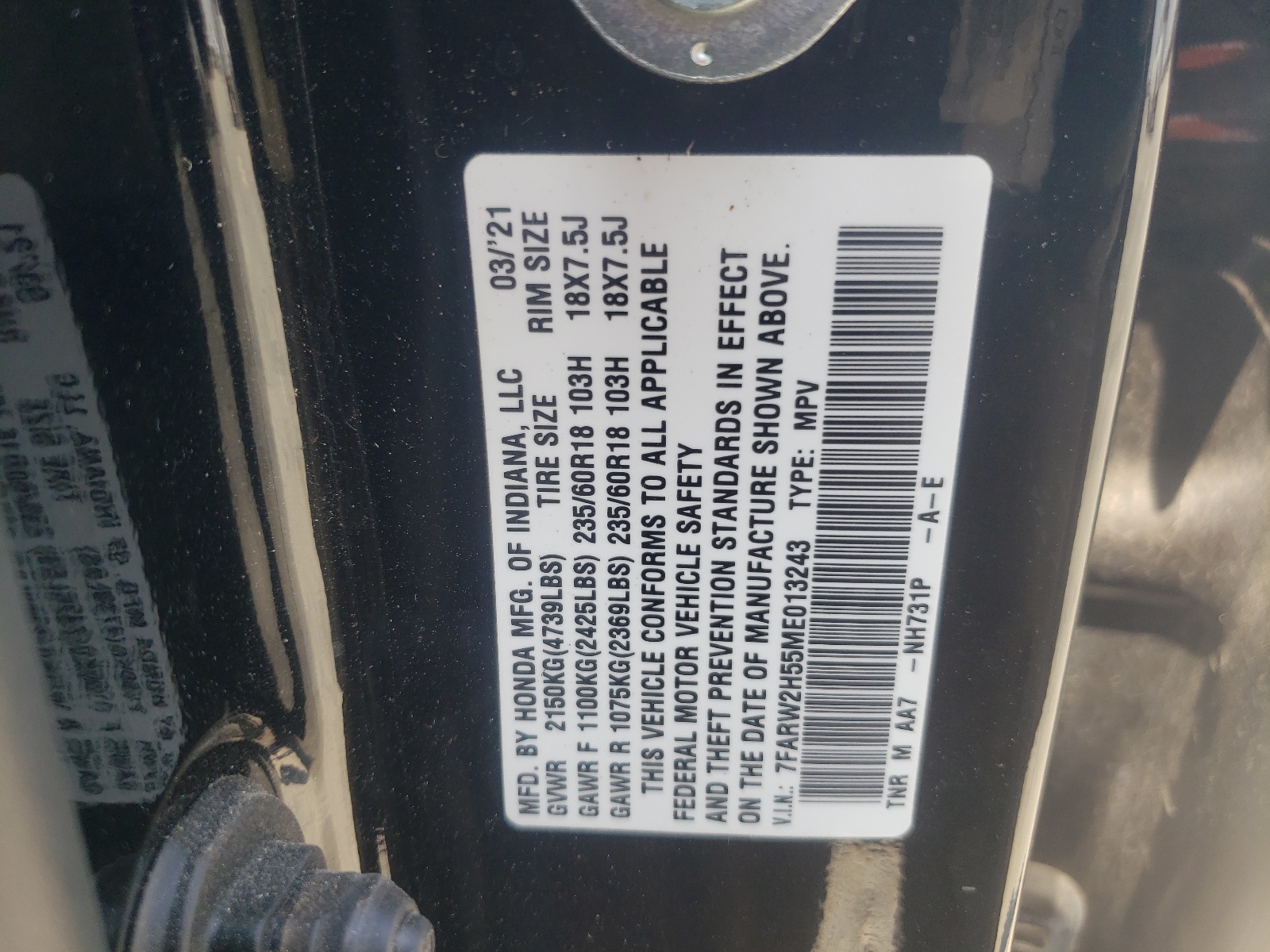 7FARW2H55ME013243 2021 Honda Cr-V Ex