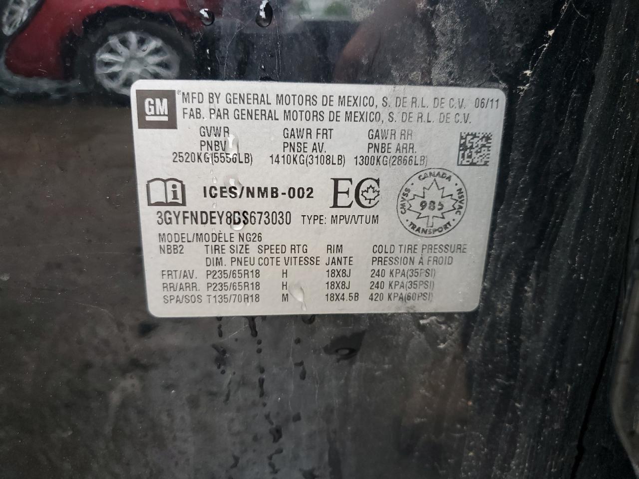 2011 Cadillac Srx Luxury Collection VIN: 3GYFNDEY8BS673030 Lot: 62407224