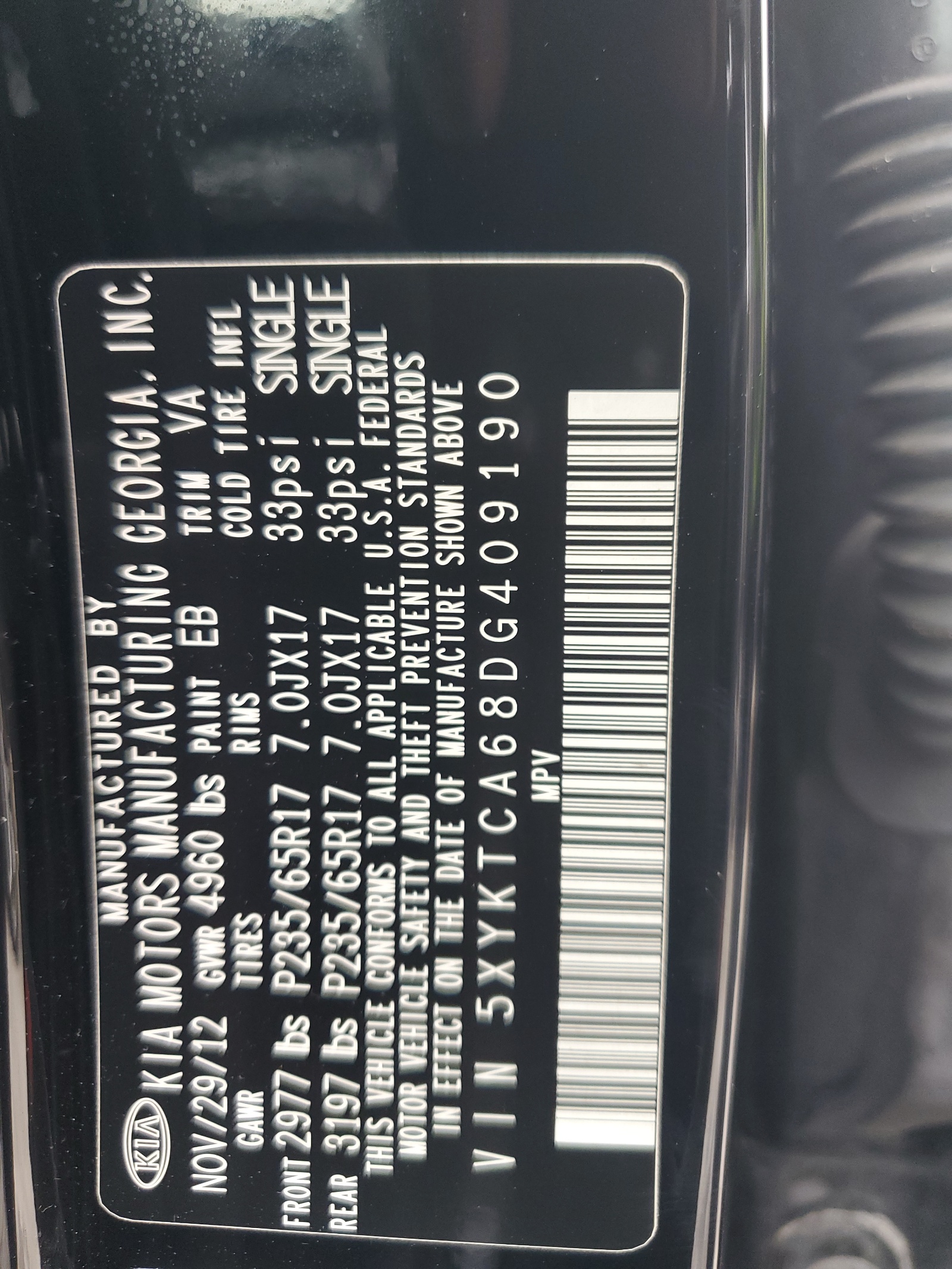 5XYKTCA68DG409190 2013 Kia Sorento Lx