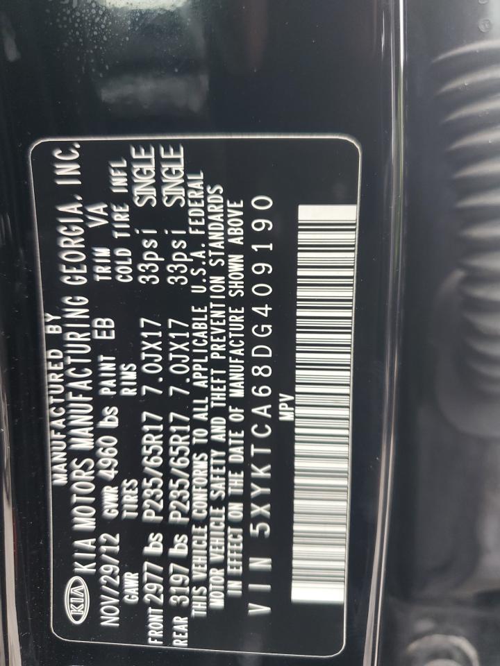 2013 Kia Sorento Lx VIN: 5XYKTCA68DG409190 Lot: 62716914