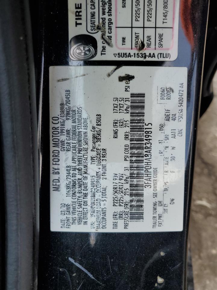 2010 Ford Fusion Se VIN: 3FAHP0HA8AR349815 Lot: 63114374