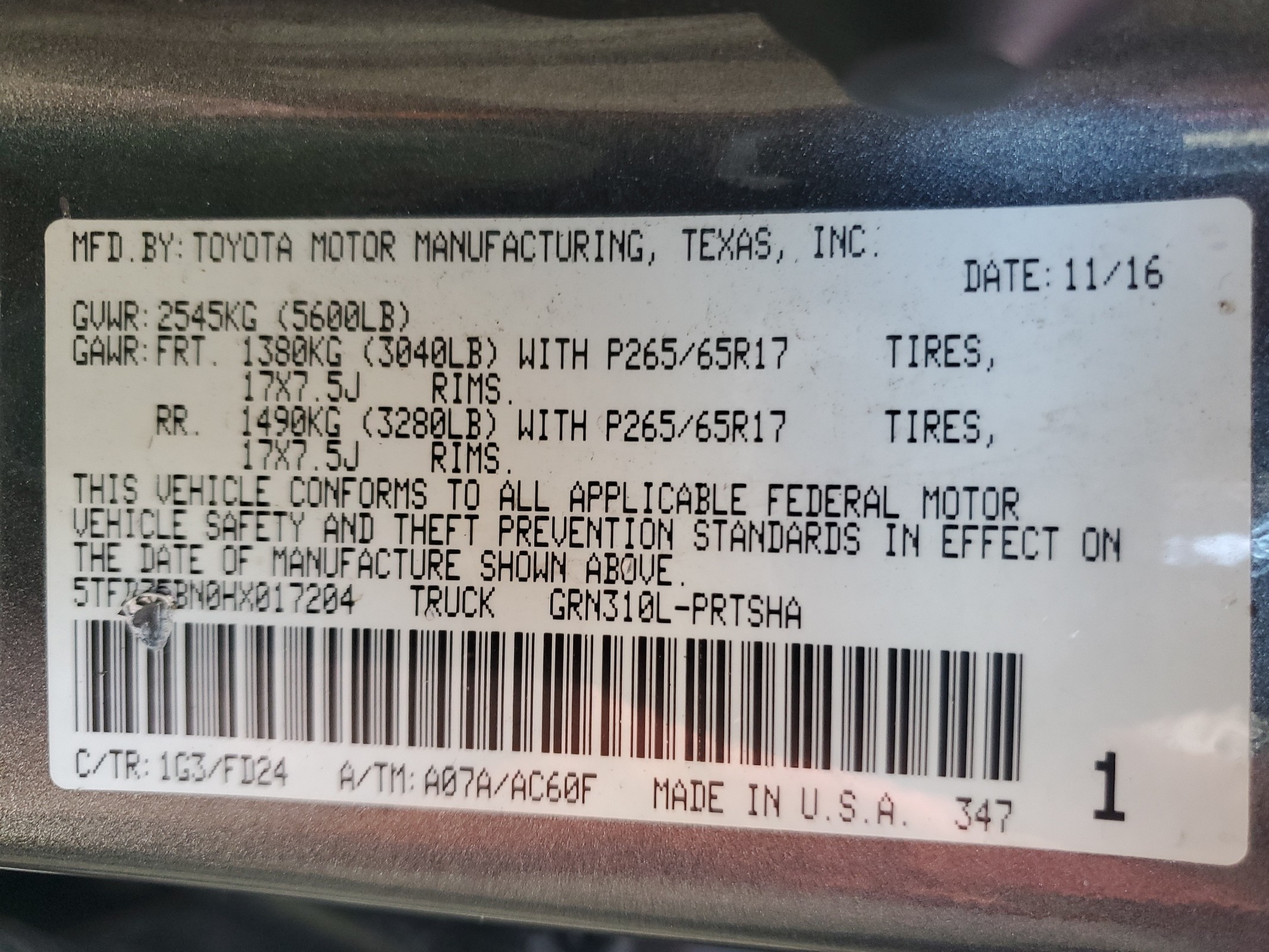 5TFDZ5BN0HX017204 2017 Toyota Tacoma Double Cab