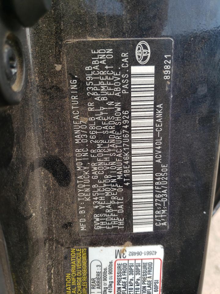2007 Toyota Camry Ce VIN: 4T1BE46K17U674926 Lot: 72693744