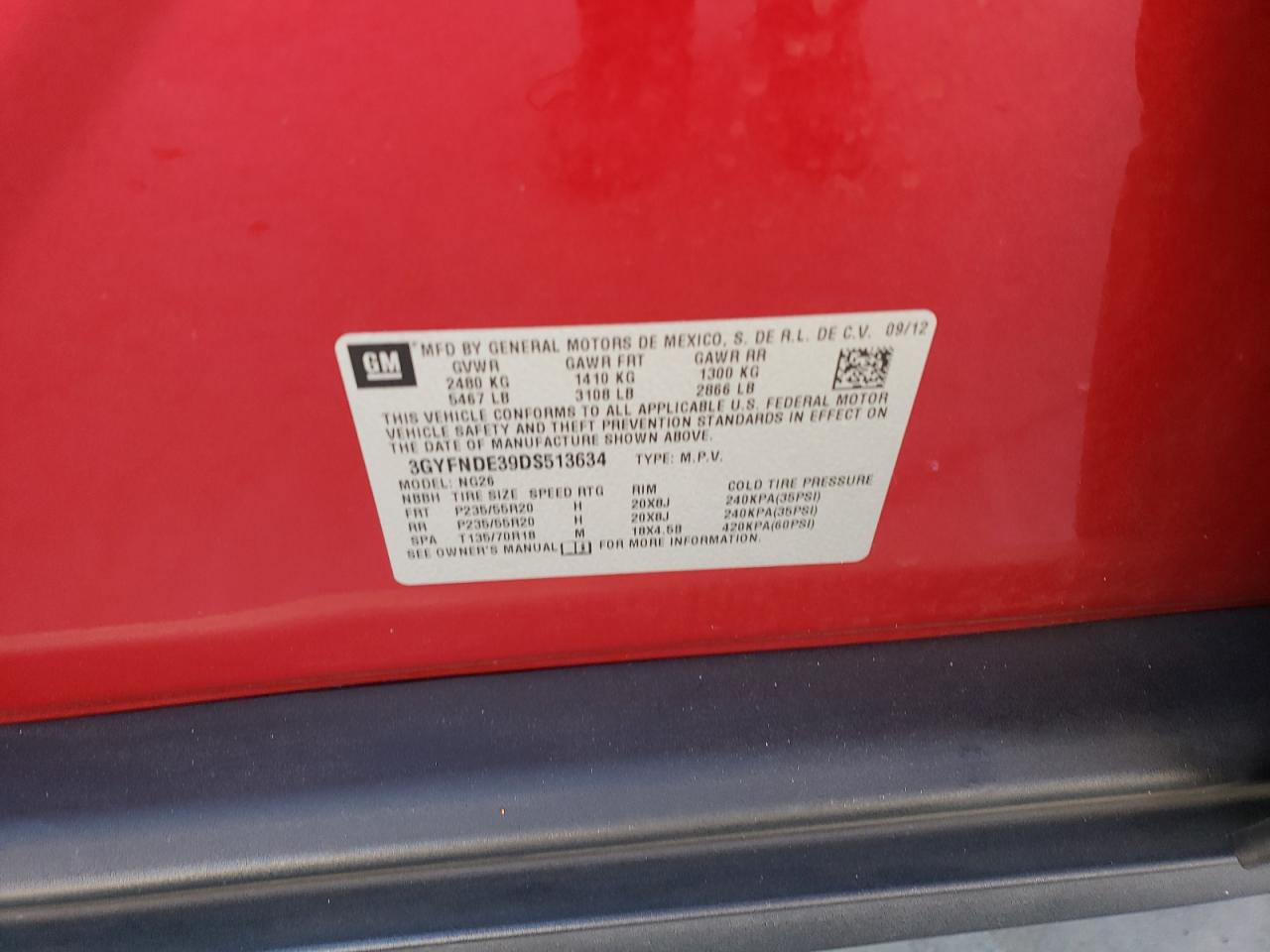 2013 Cadillac Srx Performance Collection VIN: 3GYFNDE39DS513634 Lot: 64003784