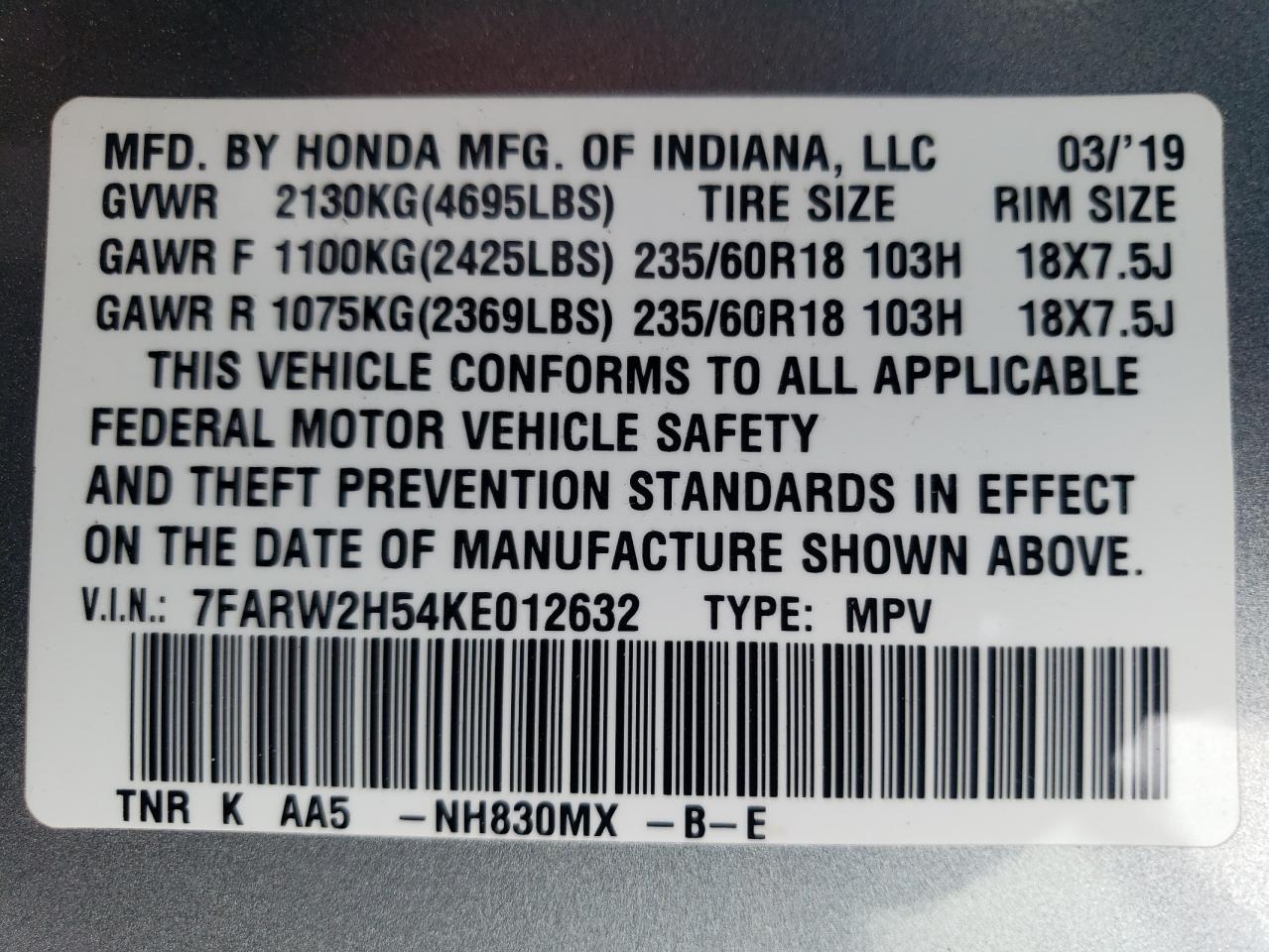 2019 Honda Cr-V Ex VIN: 7FARW2H54KE012632 Lot: 62266384