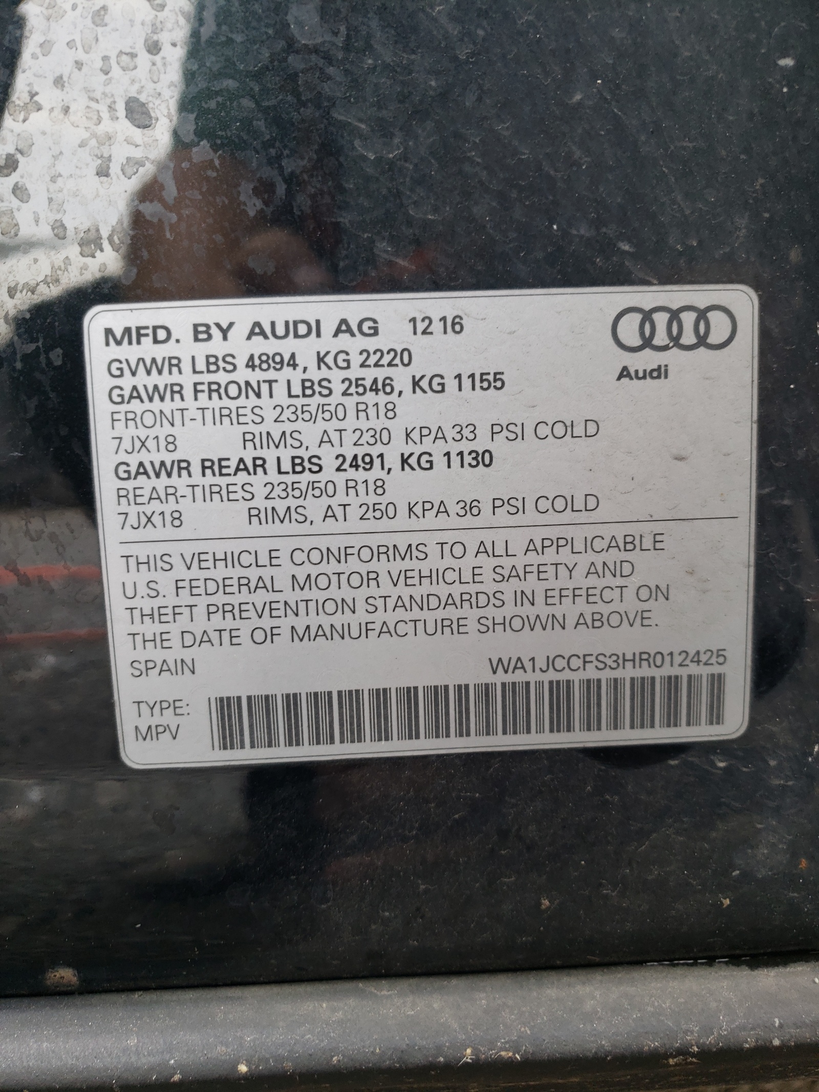 WA1JCCFS3HR012425 2017 Audi Q3 Premium Plus