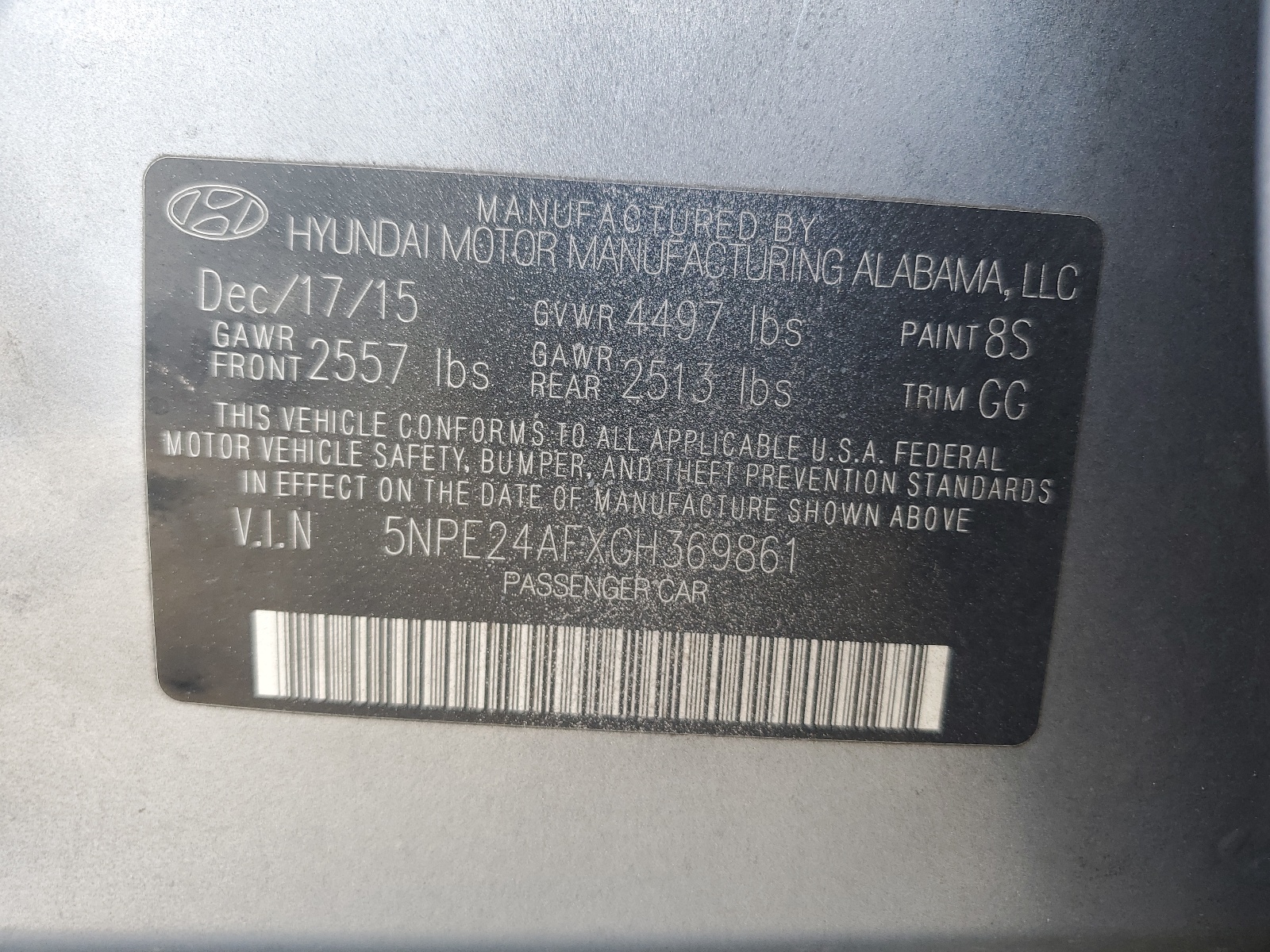 2016 Hyundai Sonata Se vin: 5NPE24AFXGH369861