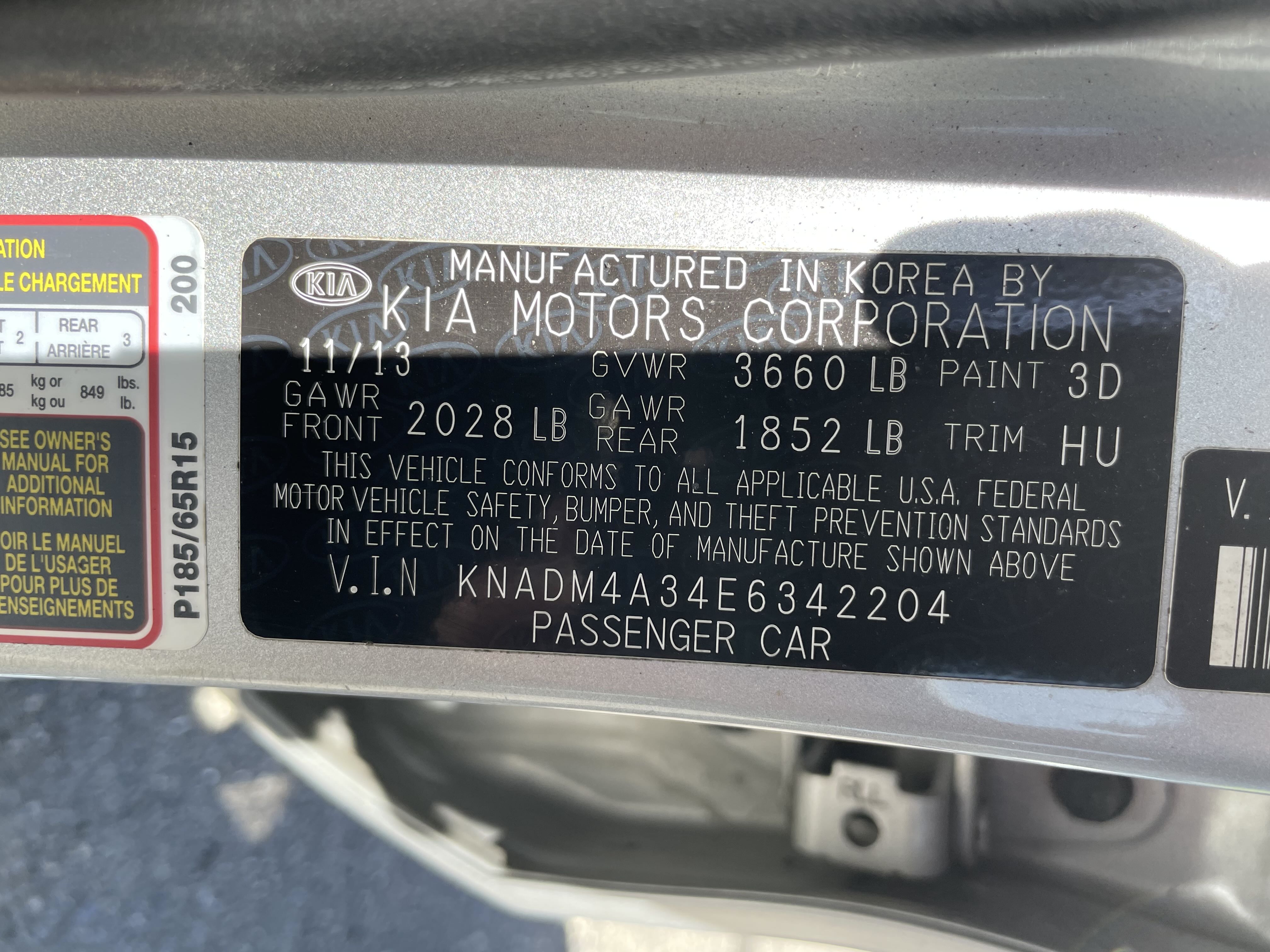 KNADM4A34E6342204 2014 Kia Rio Lx