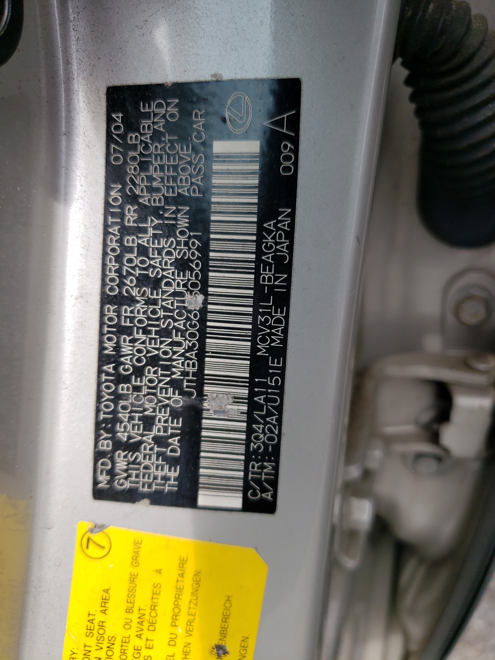 JTHBA30G655056991 2005 Lexus Es 330