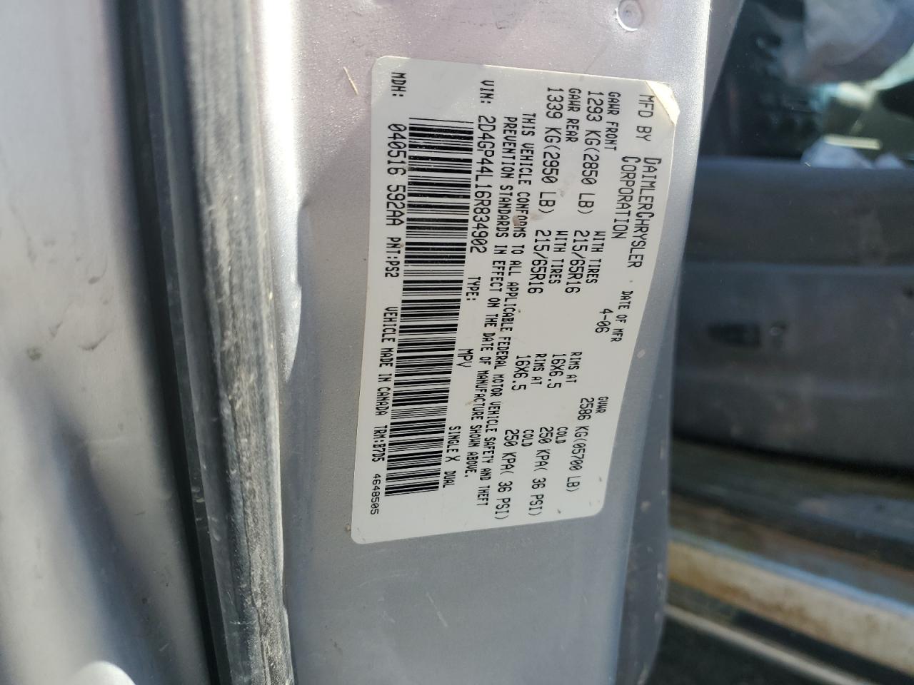 2D4GP44L16R834902 2006 Dodge Grand Caravan Sxt