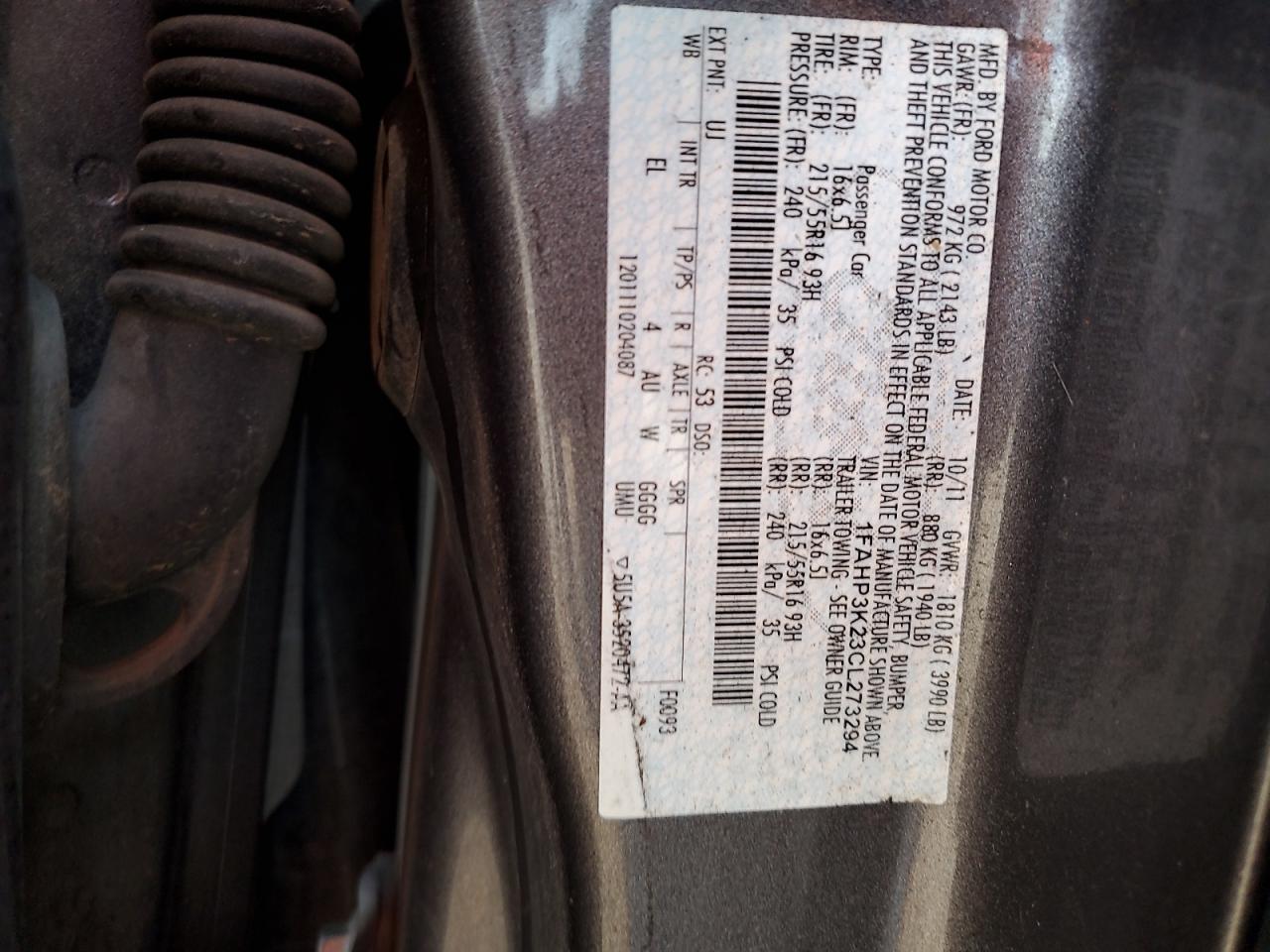 2012 Ford Focus Se VIN: 1FAHP3K23CL273294 Lot: 64007744