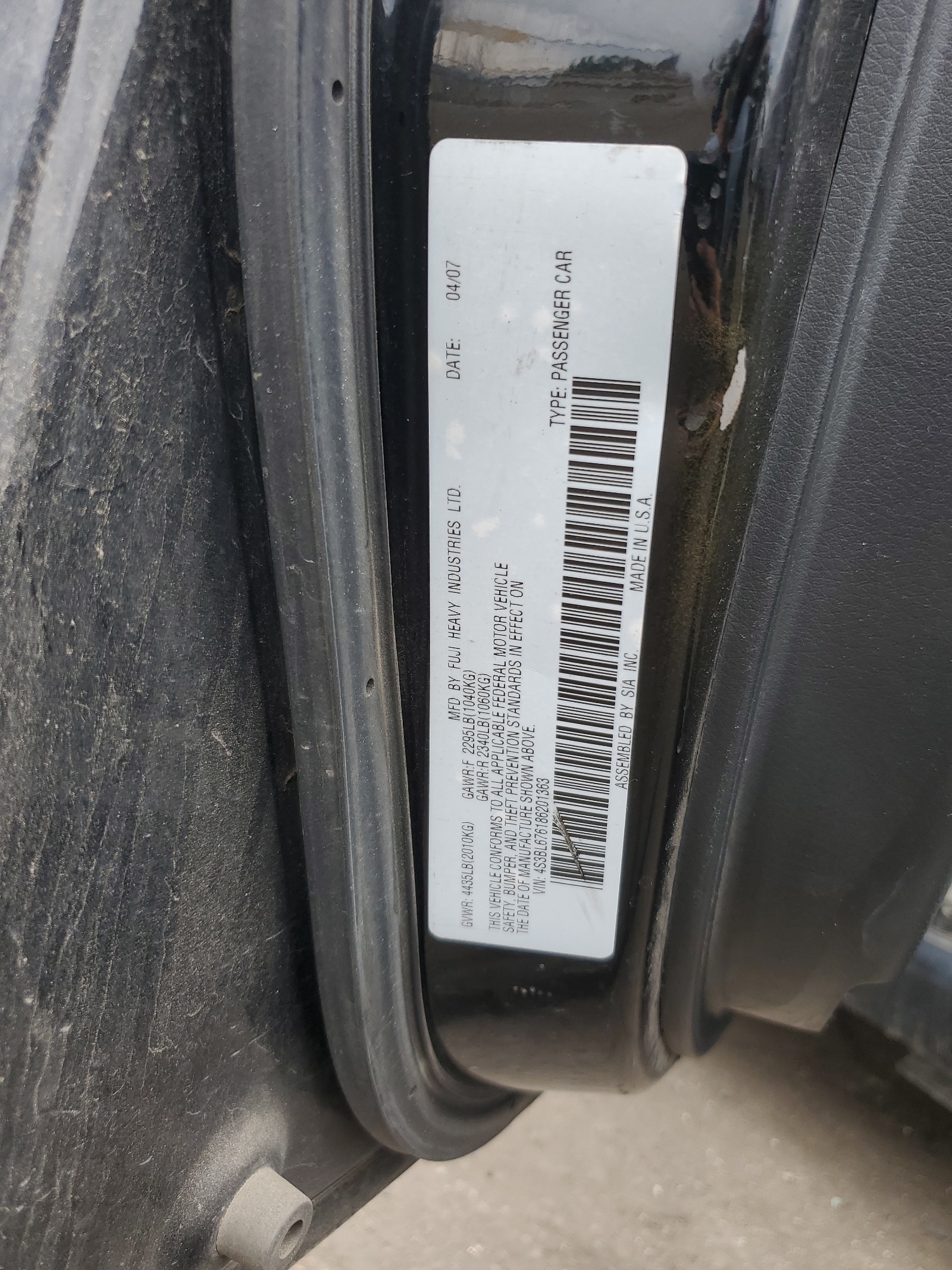 4S3BL676186201363 2008 Subaru Legacy Gt Limited