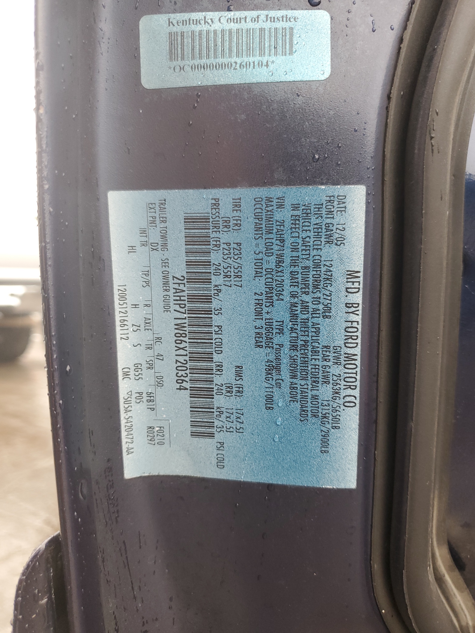 2FAHP71W86X120364 2006 Ford Crown Victoria Police Interceptor